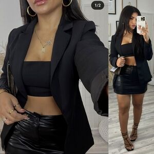 . Well Behaved Black Crop Top & Long Sleeve Blazer Set